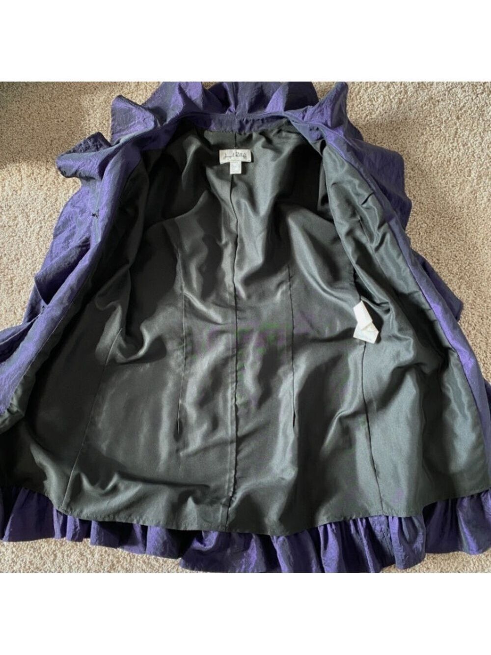 Vintage 90s Joseph Ribkoff Purple Crushed Satin Ruffle Trim Jacket Belted Sz 6 - Picture 7 of 12